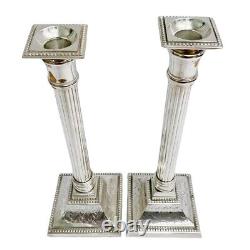 Vintage English Silverplate Neoclassical Doric Column Candlesticks 11.75 a Pair