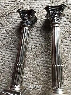 Vintage English Sterling Silver Candlesticks Classical Style Column Pair READ