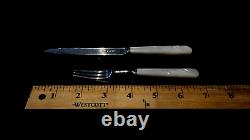 Vintage English sterling silver mother of pearl dessert knife fork 6 pair Boxed