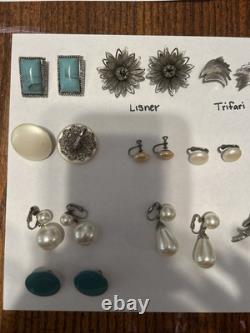 Vintage Estate Silver Tone Clip On Earring Lot 12 pairs