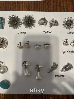 Vintage Estate Silver Tone Clip On Earring Lot 12 pairs