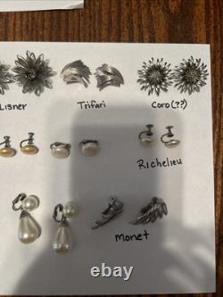 Vintage Estate Silver Tone Clip On Earring Lot 12 pairs