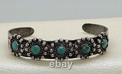 Vintage Ethnic Natural TURQUOISE sterling Silver Snake Eyes 24G CUFF Brace