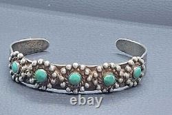 Vintage Ethnic Natural TURQUOISE sterling Silver Snake Eyes 24G CUFF Brace