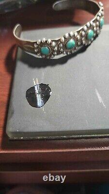 Vintage Ethnic Natural TURQUOISE sterling Silver Snake Eyes 24G CUFF Brace