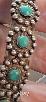 Vintage Ethnic Natural TURQUOISE sterling Silver Snake Eyes 24G CUFF Brace