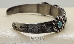 Vintage Ethnic Natural TURQUOISE sterling Silver Snake Eyes 24G CUFF Brace