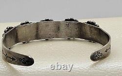 Vintage Ethnic Natural TURQUOISE sterling Silver Snake Eyes 24G CUFF Brace