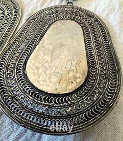 Vintage Ethnic Pair Silver & Onyx Earrings Filigree Large Size