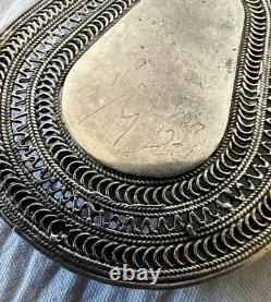 Vintage Ethnic Pair Silver & Onyx Earrings Filigree Large Size