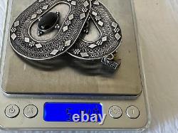 Vintage Ethnic Pair Silver & Onyx Earrings Filigree Large Size