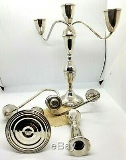 Vintage Exquisite Sterling Candelabra Pair withGadroon / Bead Border Adjustable