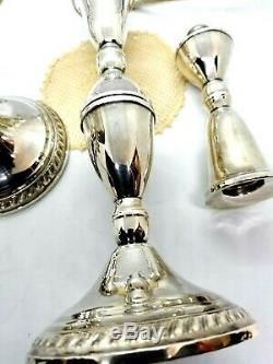 Vintage Exquisite Sterling Candelabra Pair withGadroon / Bead Border Adjustable