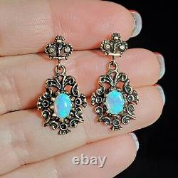 Vintage Fire Oval Opal 10k Yellow Gold Over Chandelier Women's Earrings (1pair)