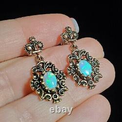 Vintage Fire Oval Opal 10k Yellow Gold Over Chandelier Women's Earrings (1pair)