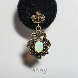 Vintage Fire Oval Opal 10k Yellow Gold Over Chandelier Women's Earrings (1pair)