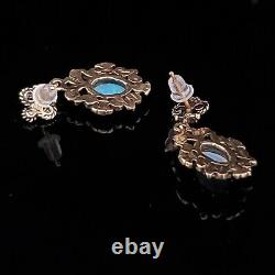 Vintage Fire Oval Opal 10k Yellow Gold Over Chandelier Women's Earrings (1pair)