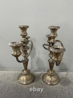 Vintage Fisher Sterling Silver Weighted Pair of Convertible 3 Arm Candelabras