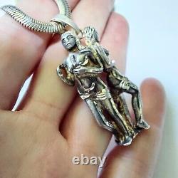 Vintage Freidrich Binder Sterling Silver Snake Chain & Figural Couple Pendant