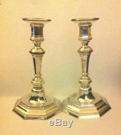 Vintage French Christofle Queen Anne Style Silver Plated Pair Of Candlesticks