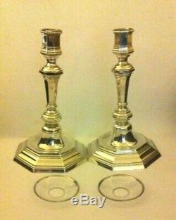 Vintage French Christofle Queen Anne Style Silver Plated Pair Of Candlesticks