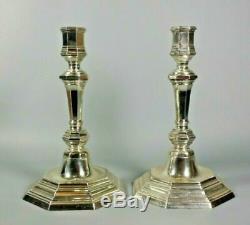 Vintage French Christofle Queen Anne Style Silver Plated Pair Of Candlesticks