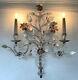 Vintage French Maison Bagues Pair Crystal Silver Gilt Iron Urn Wall Sconces
