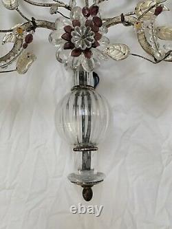 Vintage French Maison Bagues PAIR Crystal Silver Gilt Iron Urn Wall Sconces