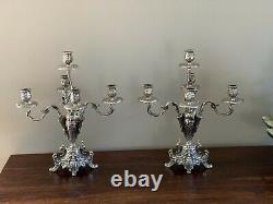 Vintage Georgian Styled Silvered Candelabras Lamp Candle Holder Pair Italian