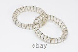 Vintage Gilded Sterling Silver Clear Glass Twisted Rope Pair of Bangle Bracelets