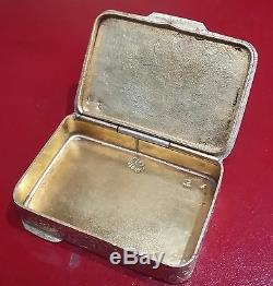 Vintage Gilt Silver Small Colorful Enamel Pill Box With Young Couple's Portrait