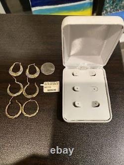 Vintage Gold & Sterling Silver Puffy Hoop Earrings 4.7 Grams-1/20 14K-3 Pairs