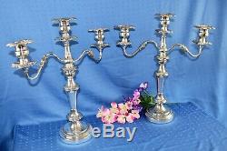 Vintage Goldfeder Silver Co. Large Baroque SilverPlated 3 Light Candelabras Pair