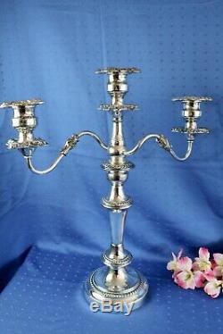 Vintage Goldfeder Silver Co. Large Baroque SilverPlated 3 Light Candelabras Pair