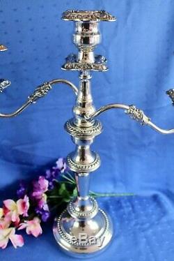 Vintage Goldfeder Silver Co. Large Baroque SilverPlated 3 Light Candelabras Pair