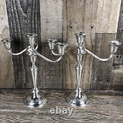Vintage Gorham Sterling Silver Weighted 3 Arm Candlestick Pair Set 808/1