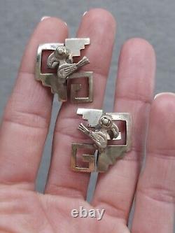 Vintage Graziella Laffi Rare Sterling Silver Modernist Bird Screwback Earrings