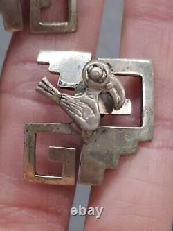 Vintage Graziella Laffi Rare Sterling Silver Modernist Bird Screwback Earrings