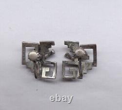 Vintage Graziella Laffi Rare Sterling Silver Modernist Bird Screwback Earrings