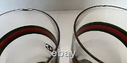 Vintage Gucci HighBall Glasses Silver Plate Pair GG Barware As-Is