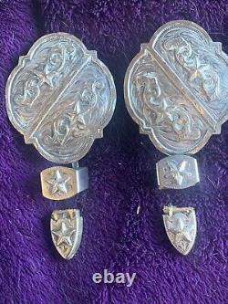Vintage HEAVY Sterling Silver Plate HUGE Buckle Set tips, Keepers, Conchos, Star