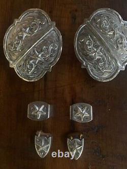 Vintage HEAVY Sterling Silver Plate HUGE Buckle Set tips, Keepers, Conchos, Star