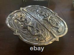 Vintage HEAVY Sterling Silver Plate HUGE Buckle Set tips, Keepers, Conchos, Star
