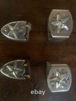 Vintage HEAVY Sterling Silver Plate HUGE Buckle Set tips, Keepers, Conchos, Star