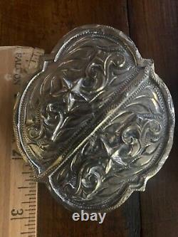 Vintage HEAVY Sterling Silver Plate HUGE Buckle Set tips, Keepers, Conchos, Star