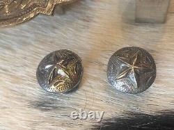 Vintage HEAVY Sterling Silver Plate HUGE Buckle Set tips, Keepers, Conchos, Star