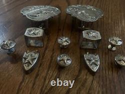 Vintage HEAVY Sterling Silver Plate HUGE Buckle Set tips, Keepers, Conchos, Star