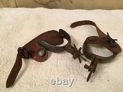 Vintage Hand Forged Etched Silver Western Pair of Mounted Boot Spurs Unmarked