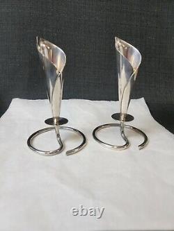 Vintage Hans Jensen Pair Lily Silverplate Candlesticks Denmark