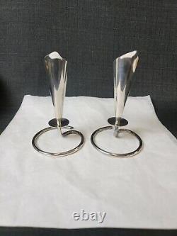 Vintage Hans Jensen Pair Lily Silverplate Candlesticks Denmark